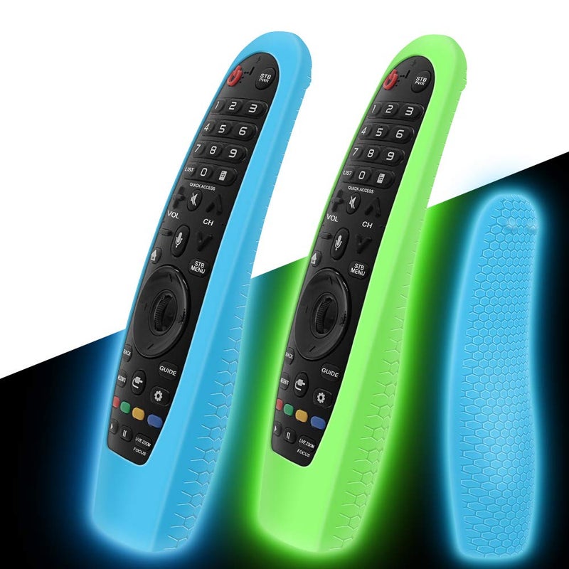 Winceed 2Pack Silicone Protective Case for LG AN-MR600 / AN-MR650 / AN-MR18BA / AN-MR19BA Magic Remote Control [Anti-Lost] Anti Slip Remote Case Cover Skin Holder Sleeve Protector-Glow Blue+Glow Green - Image 1